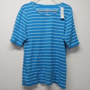 NWT Chicos Catchy Stripe Bella Seaway Stripe SS Knit Top sz 2 (12) 100% Cotton